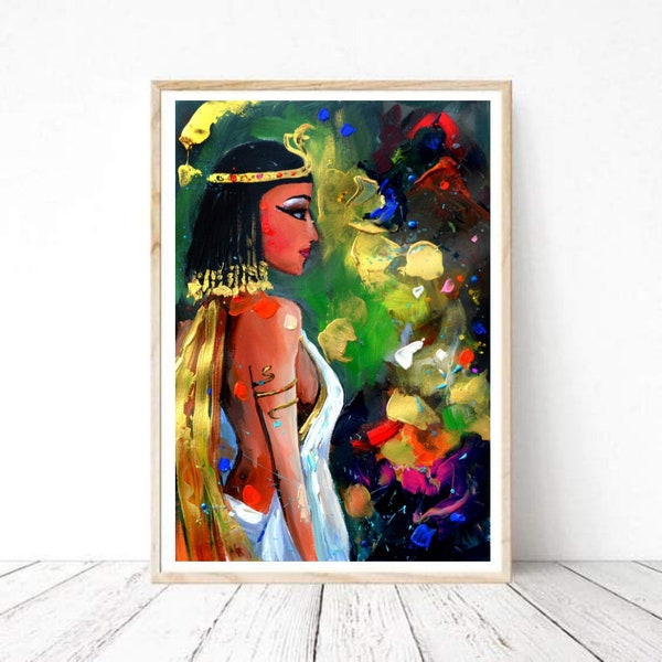 print cléopâtre art élégant femme portrait, cléopâtre décor moderne portrait femme cadeau pop art coloré affiche abstraite fille Egypte art