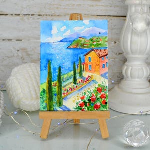 city on the beach colorful sea illustration island art watercolor sea, sea watercolor village watercolor art ocean wall art Positano art