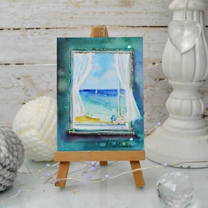 window art to the sea 4x3 inches watercolor beach colorful sea illustration sea, sea watercolor landscape ACEO watercolor art ocean wall art