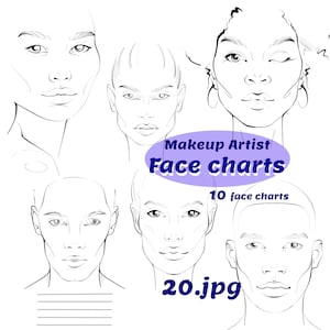 Face charts, Face charts for makeup artists, Makeup artist face charts, Face charts templates