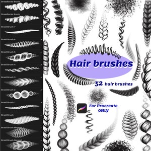 Hair brushes Procreate, Curly hair brushes, braids brushes,  hair stamps, Procreate curly hair brush set
