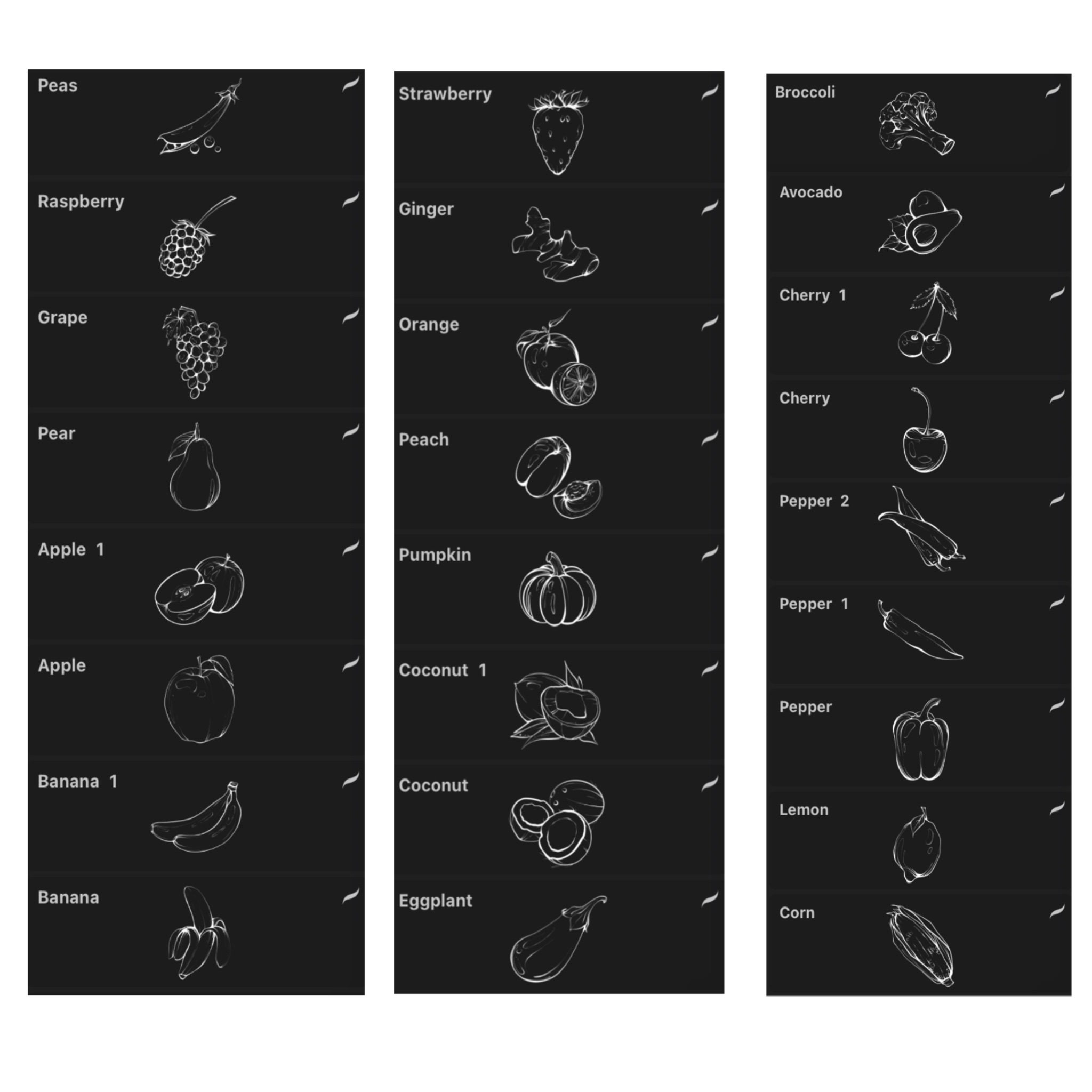 Fruit and Vegetables Stamp Brushes for Procreate, Fruit Doodle Stamps ...
