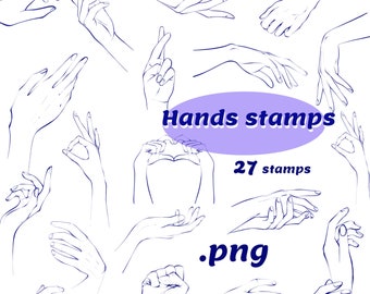 Line Hand stamps, Fashion Hand stamps png, Women and men hands cliparts