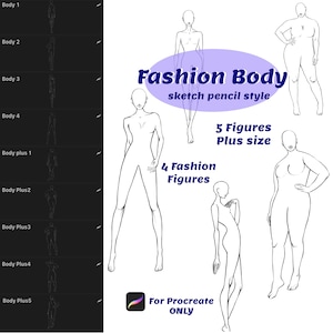Fashion Figures Brush set for Procreate. Fashion body stamps, Croquis Female Figures, Realistic body, Plus size Body Model, Body brushes
