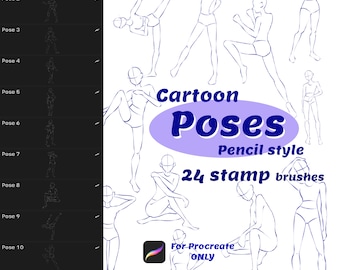 Cartoon poses brushes for Procreate, Poses pencil style, Poses stamp brushes Procreate, Character poses, Procreate brushes