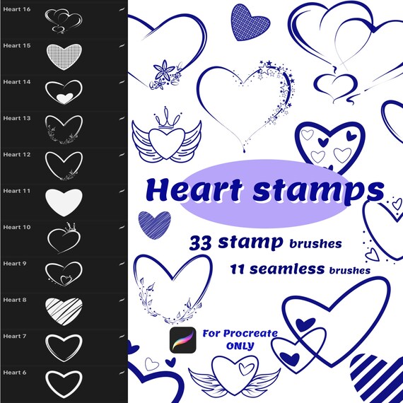 Heart Stamp Brushes for Procreate Heart Png Heart Etsy
