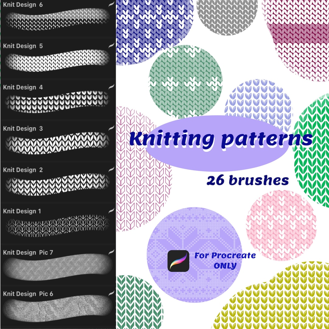 Knitting Texture Brushes. Knitting Design Brushes, Digital Brushes for