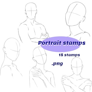 Portrait stamps, portrait guide stamps, figure stamp png, Drawing face, Face template png
