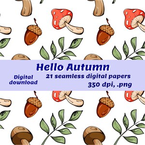 Herbst Musterdesign, Doodle Blätter Muster, Herbst Blätter und Pilze digitales Papier, Herbst Blätter, Pilze, Eicheln png
