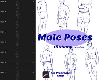 Male poses brushes for Procreate, Male body stamps, Fashion man poses, Body stamps