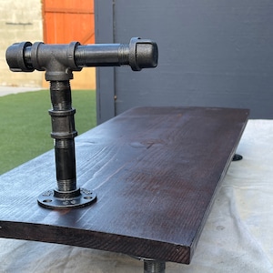 Rustic Pipe Monitor Stand (Red Mahogany) with Headphone Stand