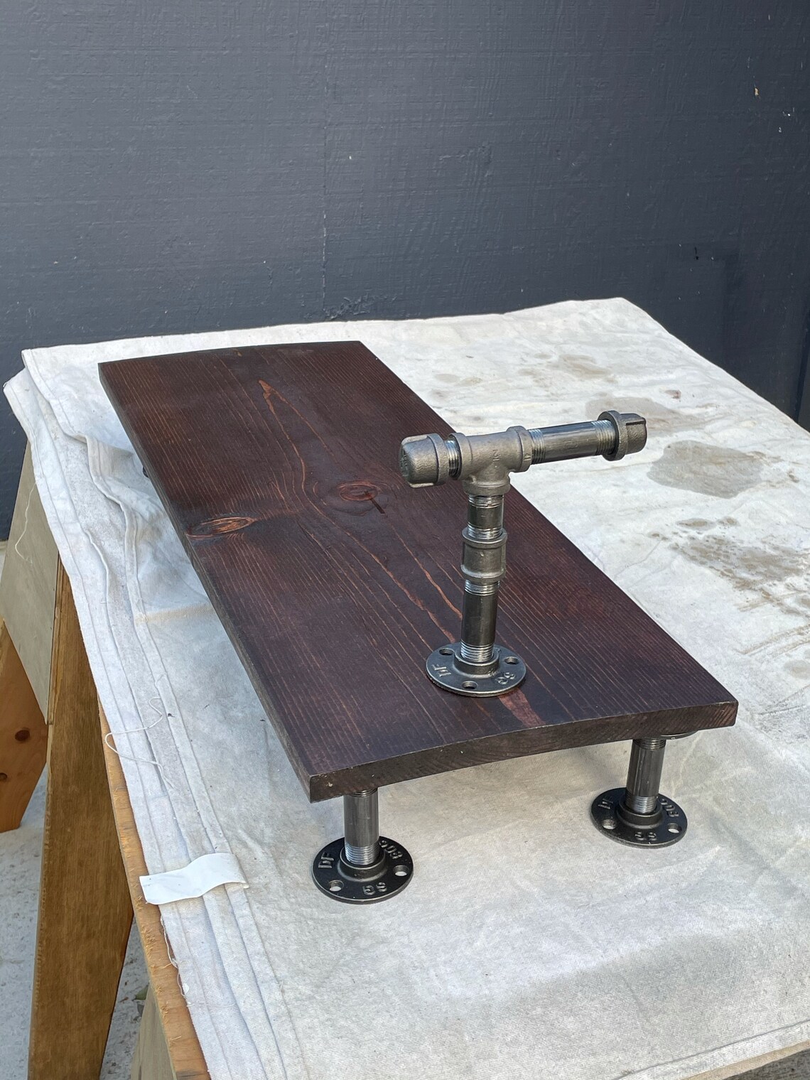 Rustic Pipe Monitor Stand red Mahogany With Headphone Stand Etsy