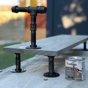 Rustic Pipe Monitor Stand with Headphone Stand (Weathered Grey Stain)