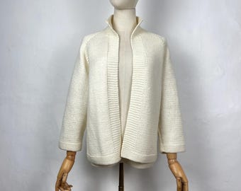 Vintage 50s Pendleton Virgin Wool Sweater L Aqua Blue Bow Neck