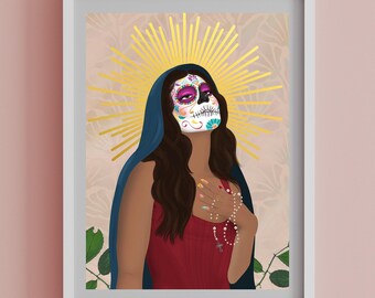 Impresión de Arte "Madre" Ilustración de Sofie Reyes / Arte Mexicano / Inspiración del Día de los Muertos / Arte LGBTQIA+ / Virgen de Guadalupe