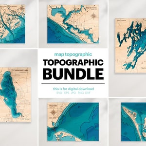 300++ Topography 3D Map Bundle, Lake House Decor, Wooden Island Map, Bathymetric Map Art, Wood Cut File SVG, Wall Sign, DIGITAL DOWNLOAD