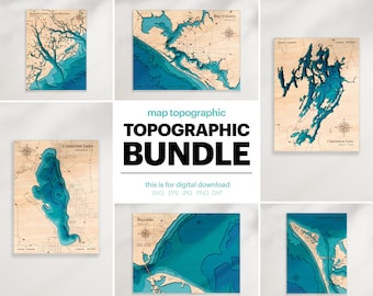 300++ Topography 3D Map Bundle, Lake House Decor, Wooden Island Map, Bathymetric Map Art, Wood Cut File SVG, Wall Sign, DIGITAL DOWNLOAD