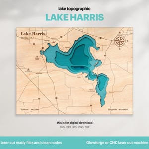 Lake Harris Topographic Map SVG: 3D Wood Wall Decor (Digital Download)