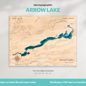 Lake House Decor, Lake Arrow Map SVG, Map Art, Wood Wall Decor Gift, Topographic, 3D Custom Maps, Laser Cut File, Xtool, DIGITAL DOWNLOAD
