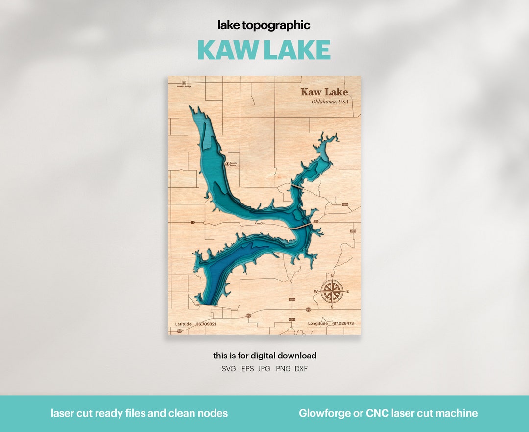 Lake House Decor, Kaw Lake Map SVG, Wood Wall Decor Gift, Topographic