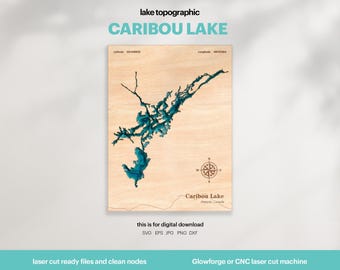 Caribou Lake Map SVG : 3D Topographic Lake House Decor (Digital Download)
