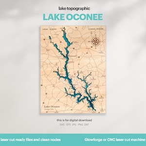 Lake House Decor, Lake Oconee Karte SVG, Kartenkunst, Holzwanddekor, personalisiertes Geschenk, Topografisch, 3D Glowforge, Xtool, DIGITAL DOWNLOAD
