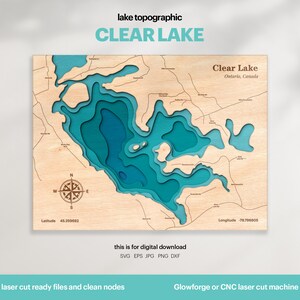 Décoration de maison au bord du lac, carte du lac Ontario clair SVG, cadeau de décoration murale en bois, topographique, carte personnalisée 3D, carte bathymétrique, Xtool, TÉLÉCHARGEMENT NUMÉRIQUE