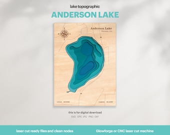 Anderson Lake Map SVG : 3D Topographic Lake House Decor (Digital Download)