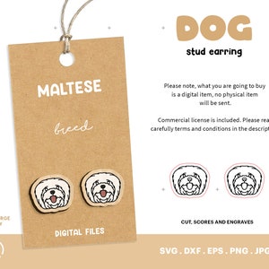 Maltese Dog Stud Earring Laser Cut File (SVG DXF)