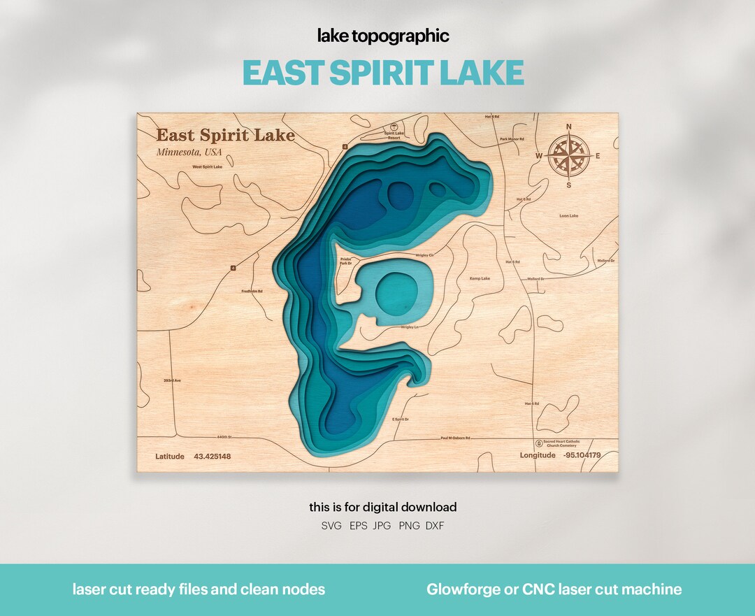 Lake House Decor, East Spirit Lake Map SVG, Map Art, Wood Wall Decor