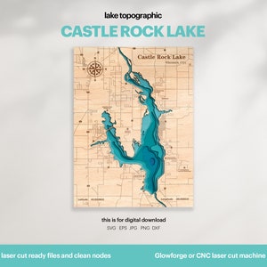 Décoration de maison au bord du lac, carte SVG Castle Rock Lake, cadeau de décoration murale en bois, topographique, cartes personnalisées 3D, art de la carte bathymétrique, Xtool, TÉLÉCHARGEMENT NUMÉRIQUE