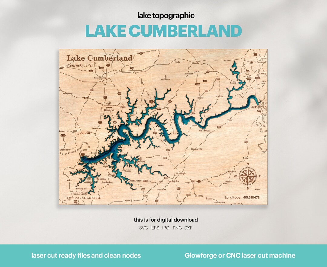 Lake House Decor, Lake Cumberland Map SVG, Wood Map Wall Decor