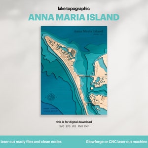Décoration Lake House, carte de l'île Anna Maria, art de la carte, cadeau déco murale en bois, topographie, cartes 3D personnalisées, enseigne personnalisée, téléchargement numérique