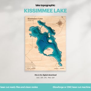 Lake Haus Dekor, Kissimmee See Karte SVG, Holz Wand Dekor Geschenk, Topographisch, 3D Benutzerdefinierte Karten, Bathymetrische Karte Kunst, Xtool, DIGITAL DOWNLOAD