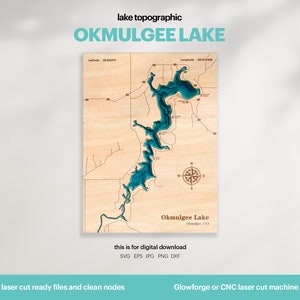 See Haus Dekor, Okmulgee See Karte SVG, Holz Wand Dekor Geschenk, Topographisch, 3D Benutzerdefinierte Karten, Bathymetrische Karte Kunst, Xtool, DIGITAL DOWNLOAD