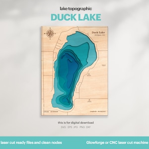 Lake House Decor, Duck Lake Map SVG, Map Art, Wood Wall Decor, Personalized Gift, Topographic, 3D Maps File, Xtool, DIGITAL DOWNLOAD