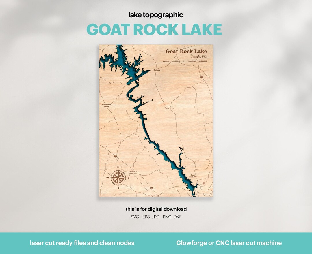 Goat Rock Lake Map SVG : 3D Topographic Lake House Decor (digital ...