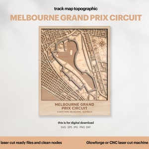 Racebanen kaart topografie, Albert Park Lake kaart SVG, beroemde circuit racecircuit, 3D houten baankaarten, Xtool, digitale DOWNLOAD