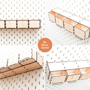 Pegboard Accessories Drawer 4 Slot, Pegboard Accessories, Pegboard Crafting , Pegboard Shelf, Laser Cut File, Glowforge, For 3mm Wood