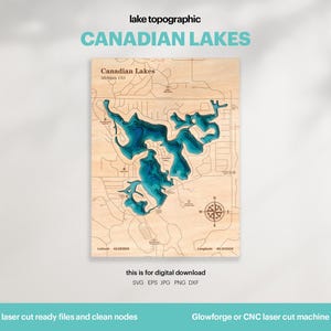 Décoration de maison sur le lac, carte des lacs canadiens SVG, cadeau de décoration murale en bois, topographique, cartes personnalisées 3D, art de la carte bathymétrique, Xtool, TÉLÉCHARGEMENT NUMÉRIQUE