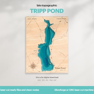 Tripp Pond-karta SVG: 3D-topografisk sjökonst (digital nedladdning)