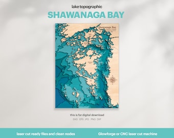 Shawanaga Bay Map SVG: 3D Topographic Lake Art (Digital Download)