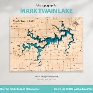 Lake House Decor, Mark Twain See Karte SVG, Holz Wand Dekor Geschenk, Topographisch, 3D Benutzerdefinierte Karten, Bathymetrische Karte Kunst, Xtool, DIGITAL DOWNLOAD