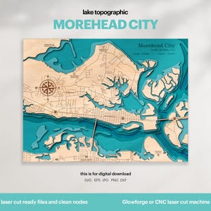 See Haus Dekor, Morehead Stadt See Karte SVG, Holz Wand Dekor Geschenk, Topographisch, 3D Benutzerdefinierte Karten, Bathymetrische Karte, Xtool, DIGITAL DOWNLOAD
