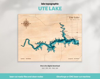Ute Lake Map SVG : 3D Topographic Lake House Decor (Digital Download)