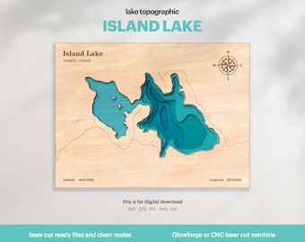 Island Lake Map SVG : 3D Topographic Lake House Decor (Digital Download)
