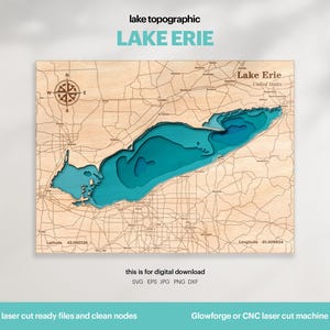 Mappa del lago Erie SVG: file topografico 3D tagliato al laser (download digitale)