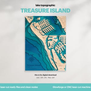 Decorazione per casa sul lago, mappa dell'isola del tesoro SVG, regalo di decorazione da parete in legno, topografica, mappe personalizzate 3D, arte della mappa batimetrica, Xtool, DOWNLOAD DIGITALE