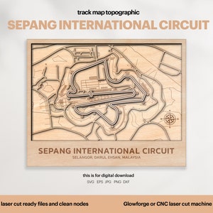 Racetracks kaart topografie, Selangor track kaart SVG, beroemde circuit racecircuit, 3D houten track kaarten, Xtool, digitale DOWNLOAD