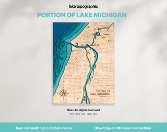 Portion of Lake, Michigan Map SVG : 3D Topographic Lake House Decor (Digital Download)